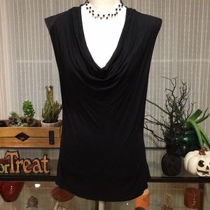 Express Draped Front Top w/Faux Leather Trim Large